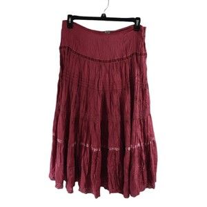 Vents D'Ailleurs Silk Tiered Maxi Skirt Womens 14 Velvet Trim A-Line Full Pink